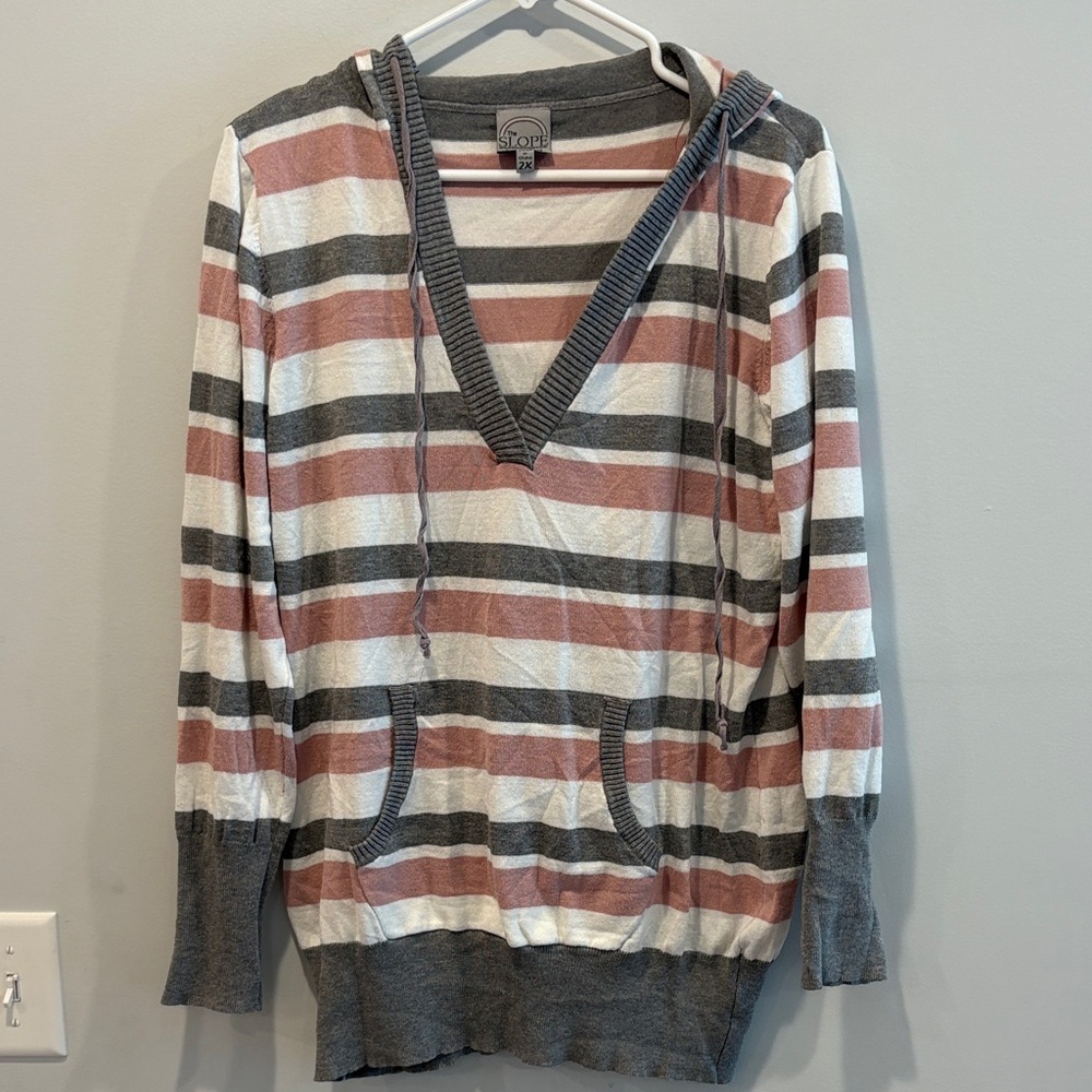 Storee Striped Gray and Pink Hoodie
